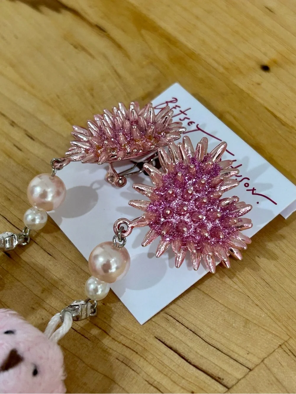 Betsey Johnson Spikey Heart Plush Teddy Bear Drop Earrings